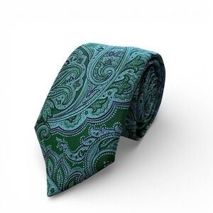Paul Fredrick Men's Silk Tie Green Blue Green Paisley Jacquard Made in Italy